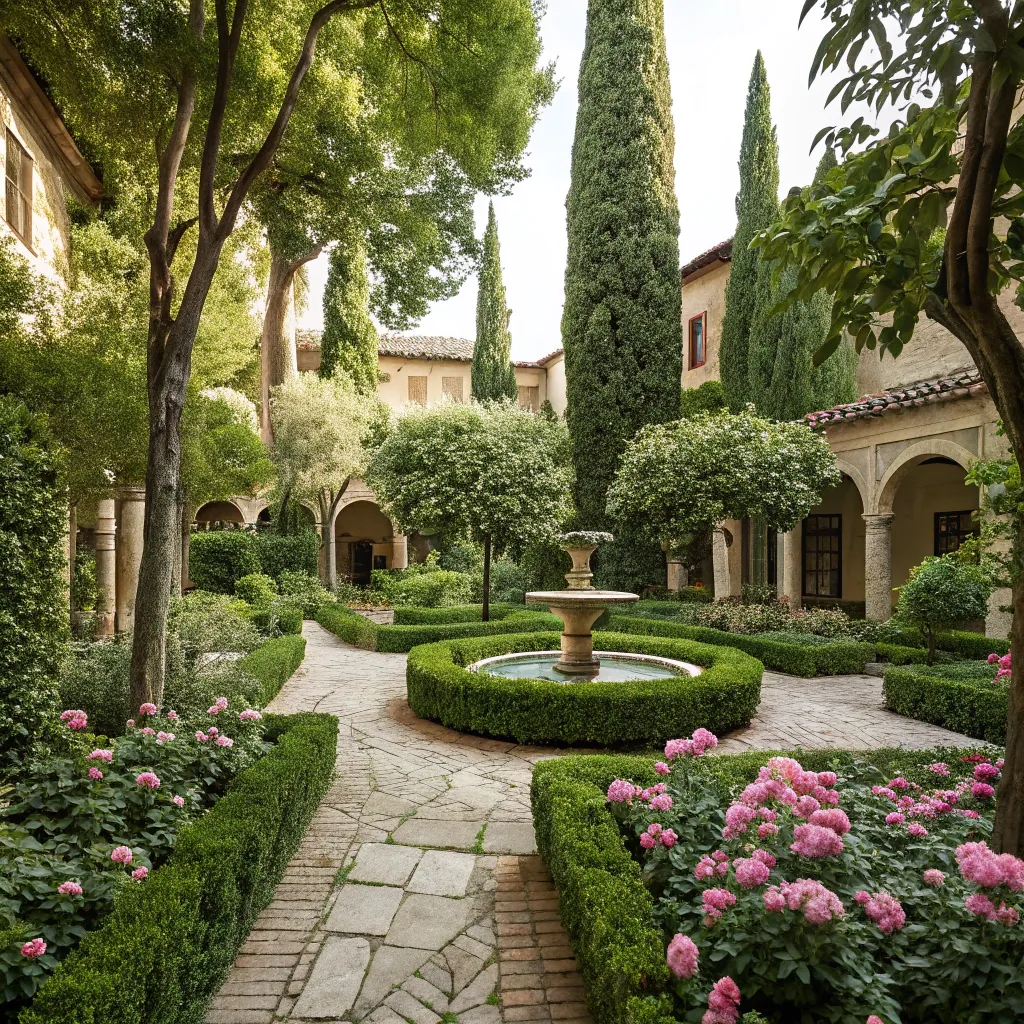 Design of an elegant courtyard with lush greenery
